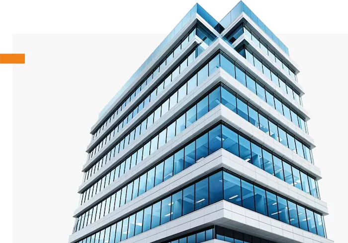 Office building with a gray background