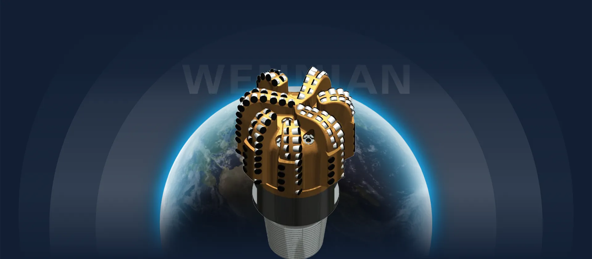 Close-up of a drill bit on a blue background