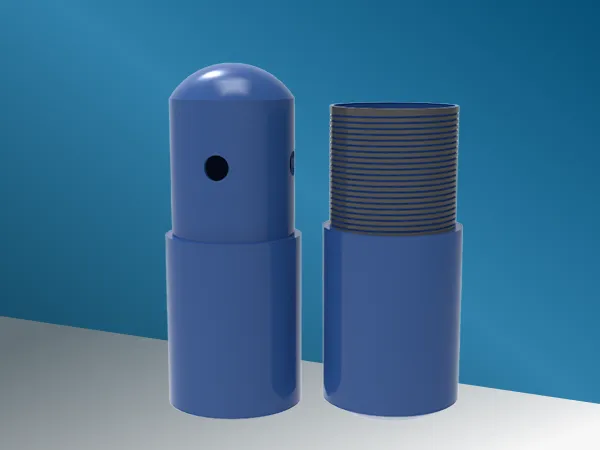 Blue float collar and float shoe on a blue background