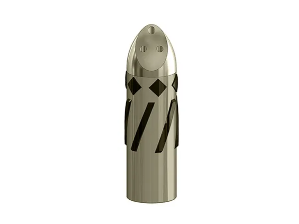 Free rotating eccentric nose guide shoe on a white background