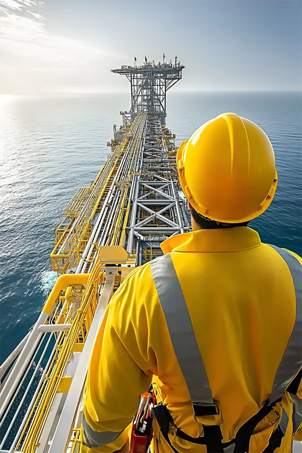 Drilling engineer observing an offshore drilling platform