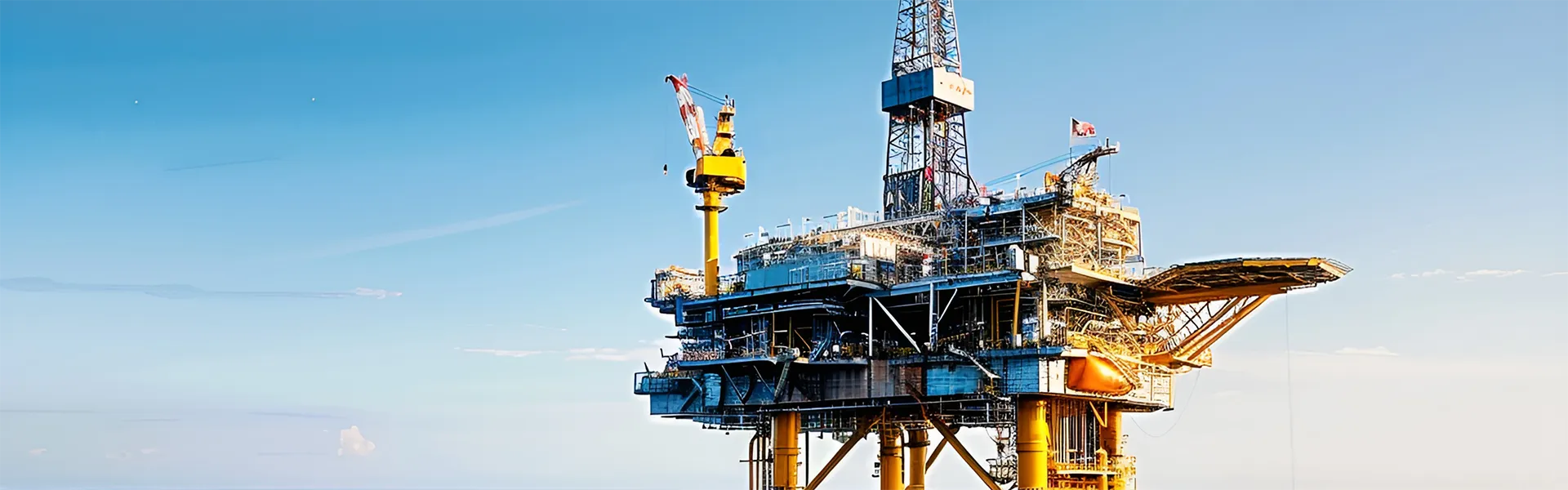 Offshore drilling platform beneath a blue sky