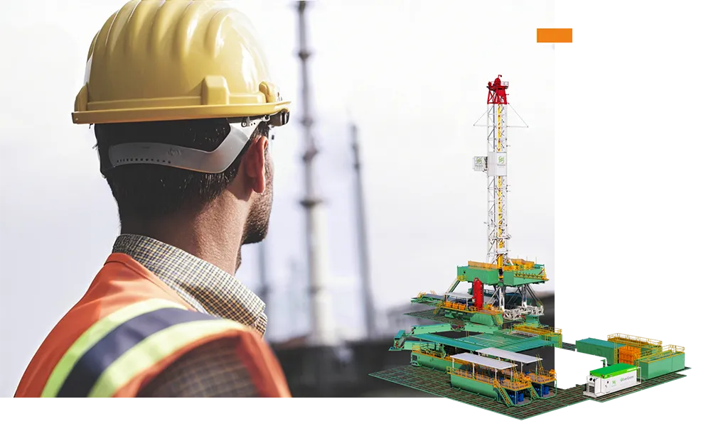 Drilling workers observing the drilling platform